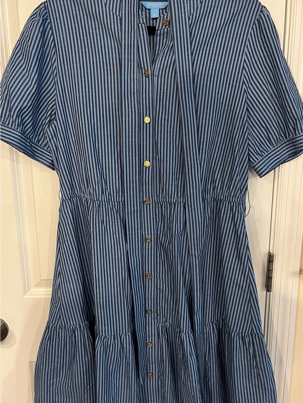 Draper James Blue Striped Button-Front Midi Dress